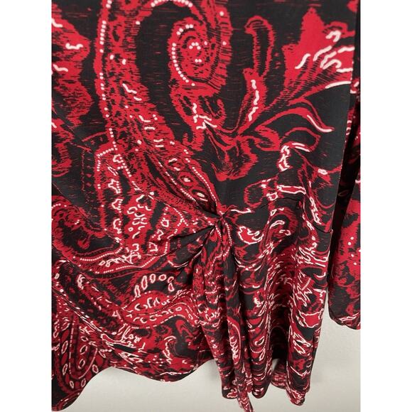 Cocomo Top Womens Size 1X Red 3/4 Sleeve Artsy Textured Stretch Ruched Career - Picture 4 of 9